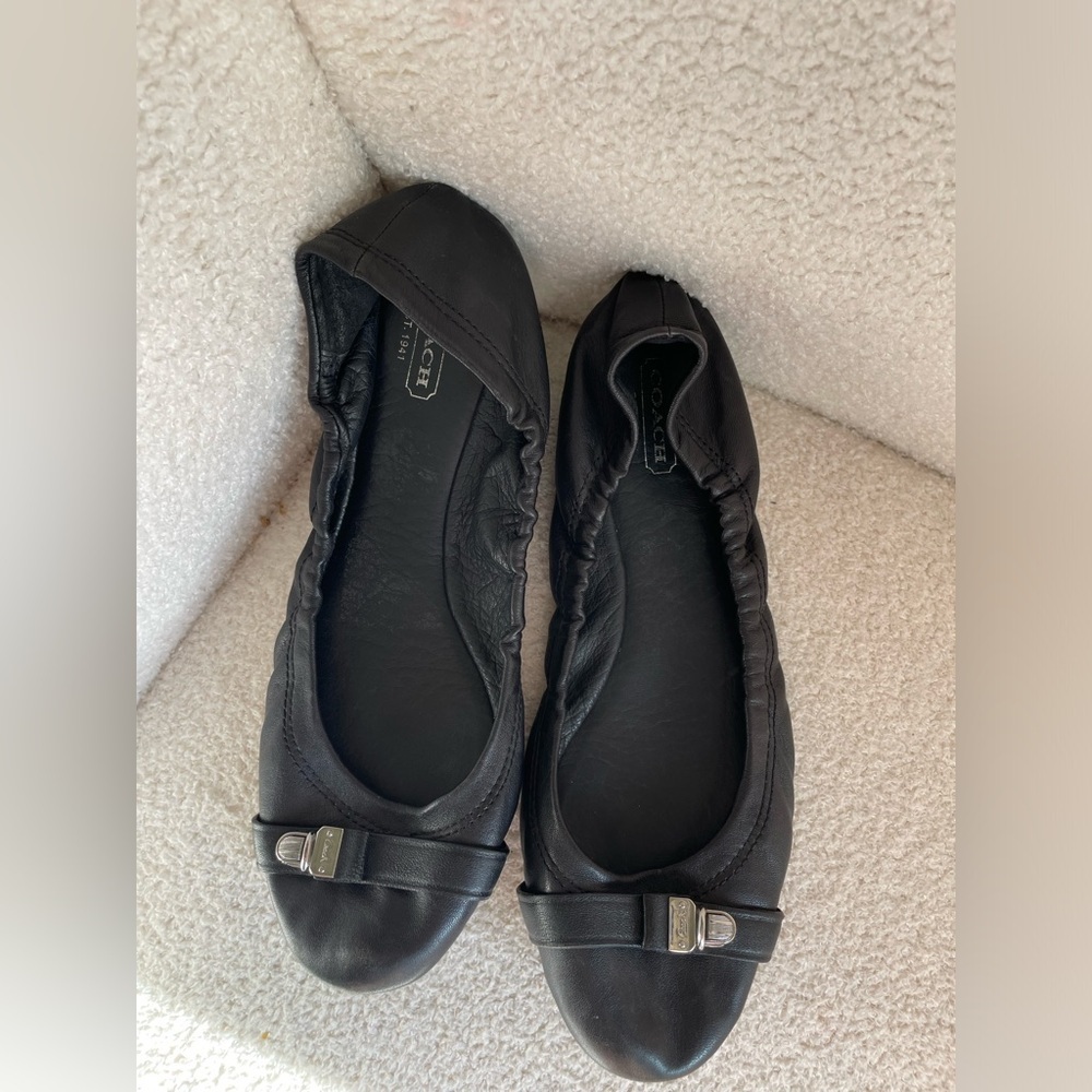 Coach black leather ballet flats NWOT no wear size 7 silver detailing - Picture 6 of 8